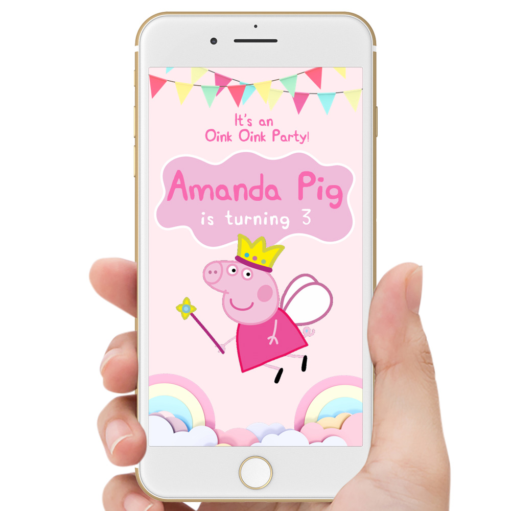 Pink Peppa Pig Birthday Video Invitation - Double Joy Invites