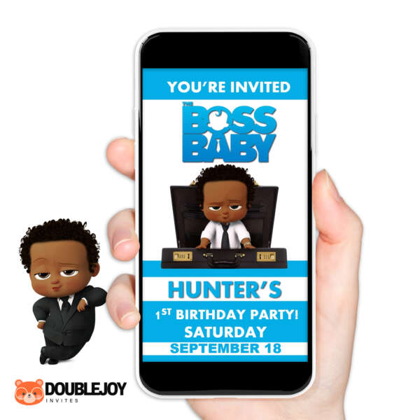 Afro Boss Baby Birthday Invitation Preview