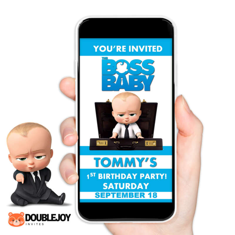 Boss Baby original suit and tie animated video birthday invitation for boys