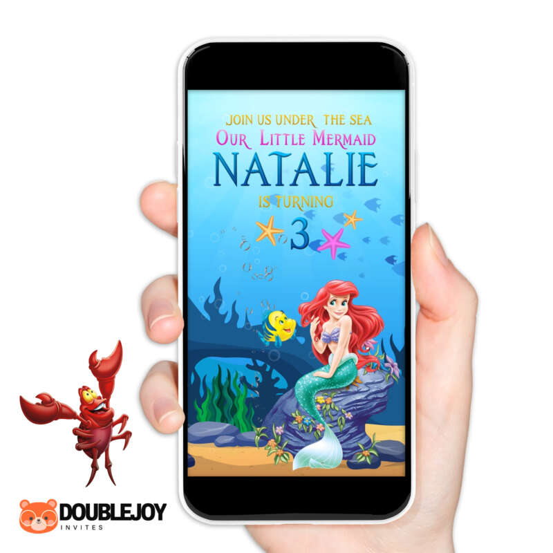 Little Mermaid teal pink under the sea animated video birthday invitation