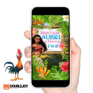 oana animated video birthday invitation with The Ocean is Calling, bamboo frame and tropical flowers