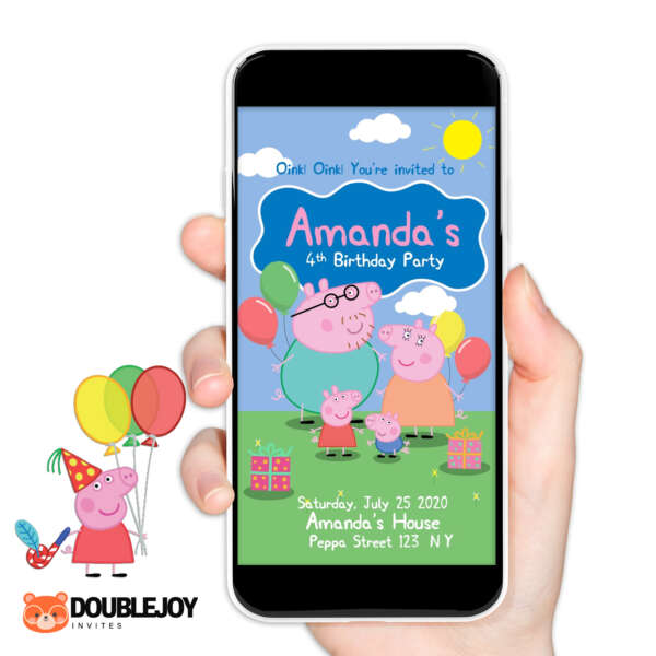 Peppa Pig animated video birthday invitation with Oink Oink Youre invited