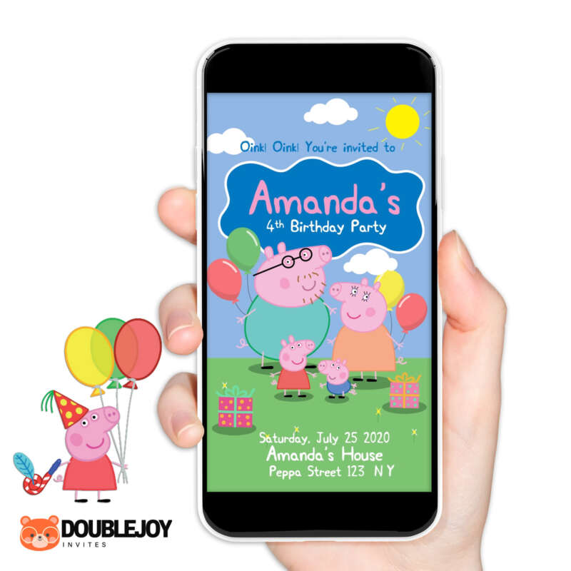 Peppa Pig animated video birthday invitation with Oink Oink Youre invited