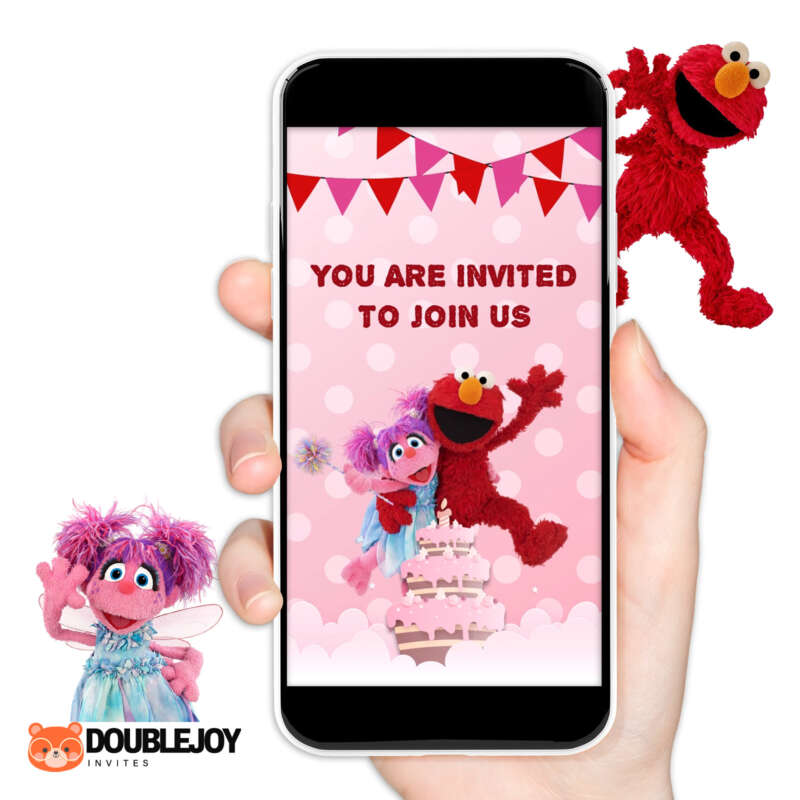 Elmo and Abby Cadabby animated video birthday invitation with You Are Invited to Join Us