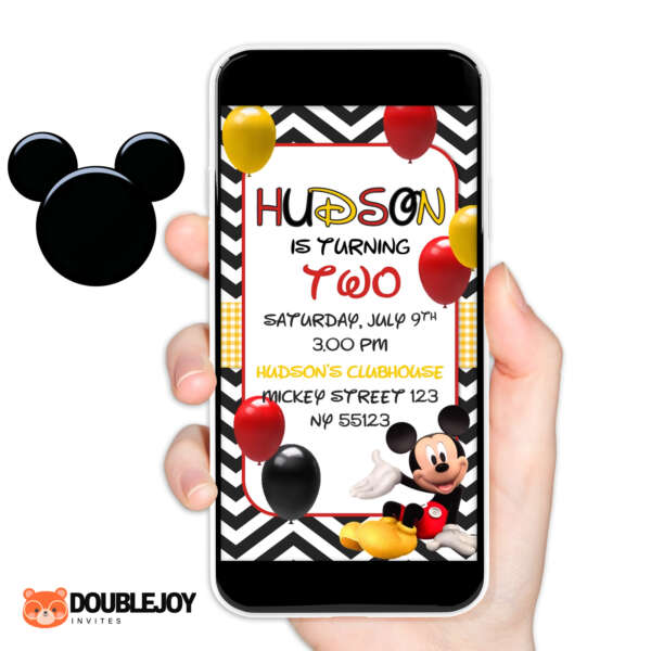 mickey mouse birthday invitation preview Mickey Mouse red and black polka dot animated video birthday invitation with Put On Your Ears Its Time For Cheers