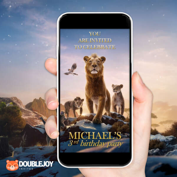 mufasa birthday invitation preview Mufasa The Lion King animated video birthday invitation,